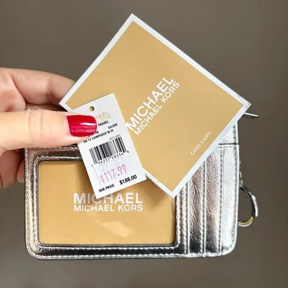 NWT Michael Kors Jet Set Crackled Metallic Leather Card Wallet / Coin Purse - Picture 2 of 8